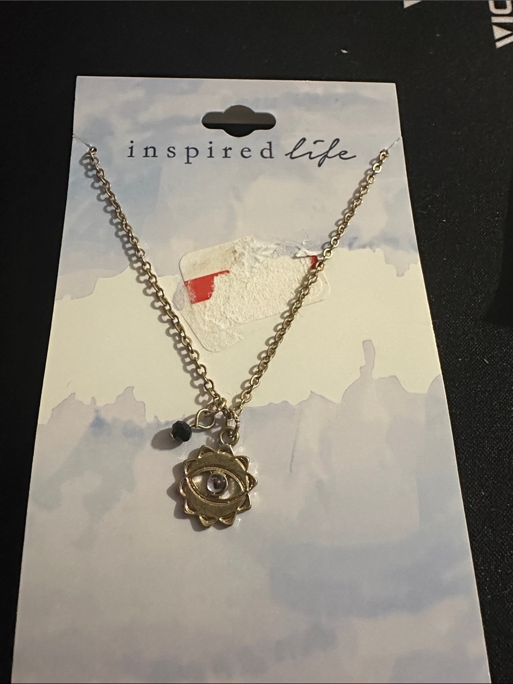 Inspire Gold Sun Eye Pendant Necklace with Black Accent Bead
#38